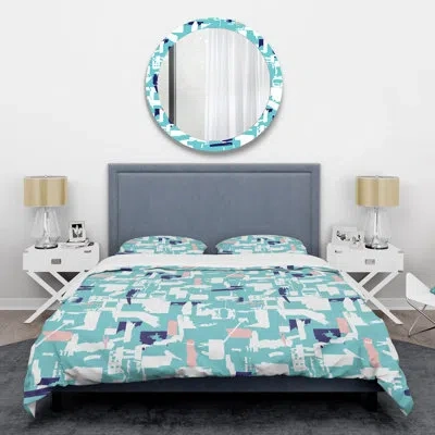 Design Art Retro Artisan Abstract I Mid-century Duvet Cover Set In Blue,gold