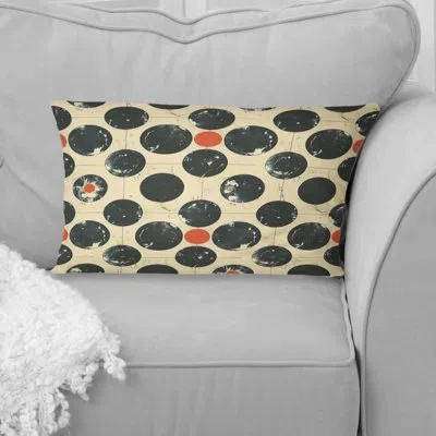 Design Art Retro Beige Black Midcentury Circles I - Midcentury Lumbar Pillow In Black;beige