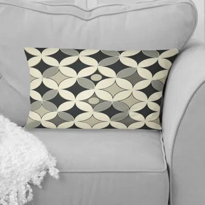 Design Art Retro Beige Black Midcentury Circles V - Midcentury Lumbar Pillow In Black;beige