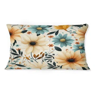 Design Art Retro Blue And Beige Floral Gardens I - Vintage Printed Throw Pillow In Blue;beige
