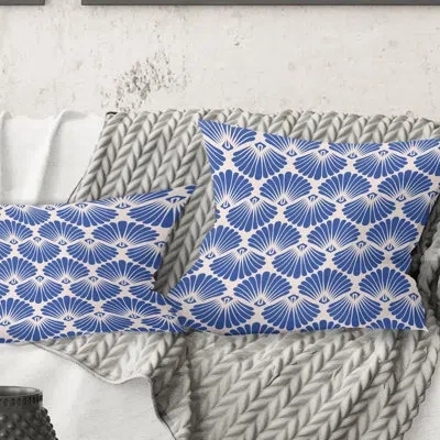 Design Art Retro Blue Waves - Mid-century Modernprinted Throw Pillow