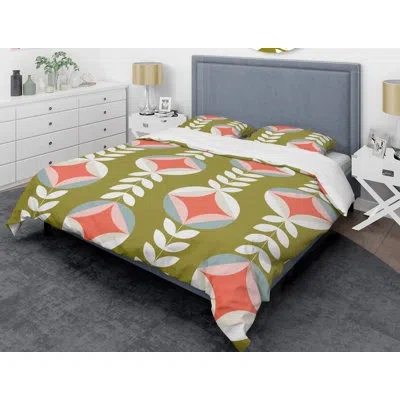 Design Art Retro Botanical I Mid-century Duvet Cover Set In Pink