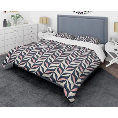 Design Art Retro Botanical Ii Mid-century Duvet Cover Set In Pink