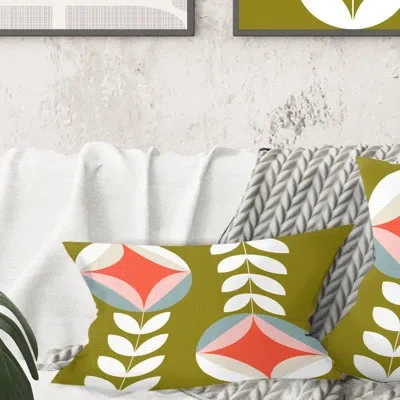 Design Art Retro Botanical Pattern I - Mid-century Modern Printed Throw Pillow