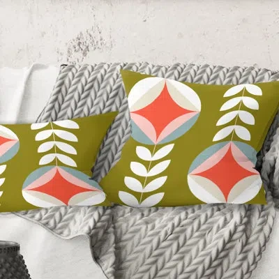 Design Art Retro Botanical Pattern I - Mid-century Modern Printed Throw Pillow In Pink