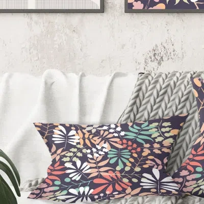 Design Art Retro Botanical Pattern Ii - Mid-century Modern Printed Throw Pillow