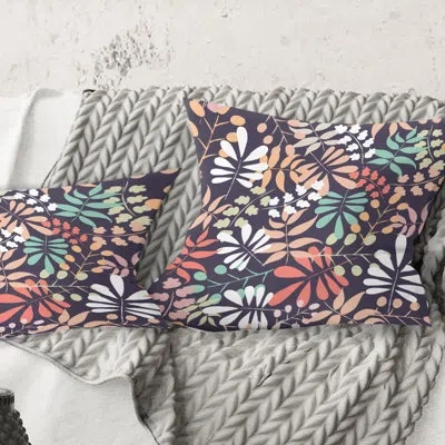 Design Art Retro Botanical Pattern Ii - Mid-century Modern Printed Throw Pillow In Blue;white;green;red;yellow;pink