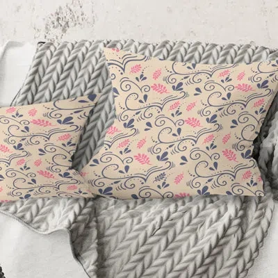 Design Art Retro Botanical Pattern X - Mid-century Modernprinted Throw Pillow In Blue;pink