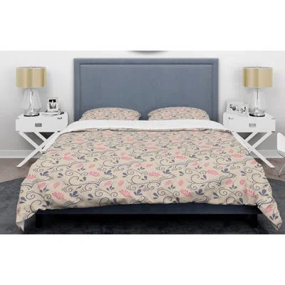 Design Art Retro Botanical X Mid-century Duvet Cover Set In Pink