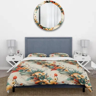 Design Art Retro Bouquet Revival - Eclectic Duvet Cover Set In Green;yellow