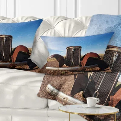Design Art Retro Car Under Calm Blue Sky - Landscape Printed Pillow