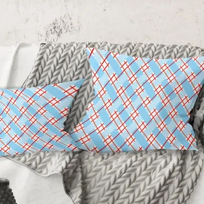Design Art Retro Checkered Pattern I - Mid-century Modernprinted Throw Pillow In Blue