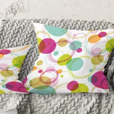 Design Art Retro Circular Design Ii - Mid-century Modernprinted Throw Pillow In Blue;white;green;red;yellow;pink