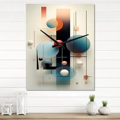 Design Art Retro Circular Geometry In Orange And Blue I - Modern Geometric Wall Clock Oversized In Blue;orange