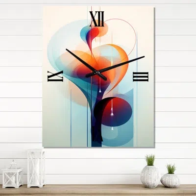 Design Art Retro Circular Geometry In Orange And Blue - Modern Geometric Wall Clock In Blue;orange