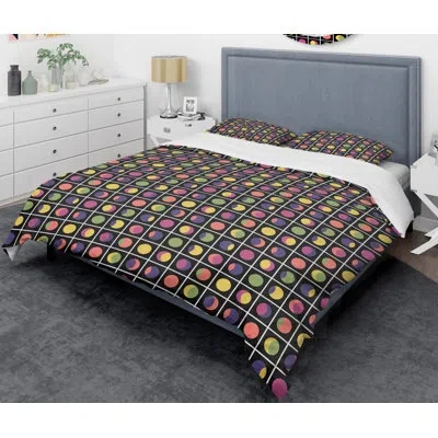 Design Art Retro Circular Moons Mid-century Duvet Cover Set In Purple,green,pink