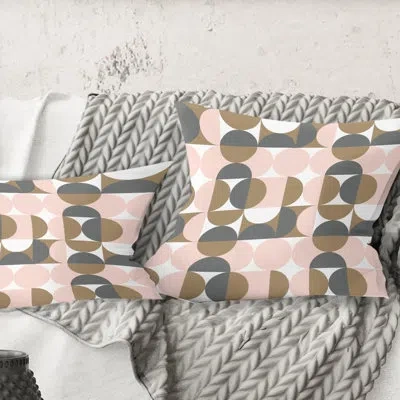 Design Art Retro Circular Pattern Iv - Mid-century Modernprinted Throw Pillow In Pink
