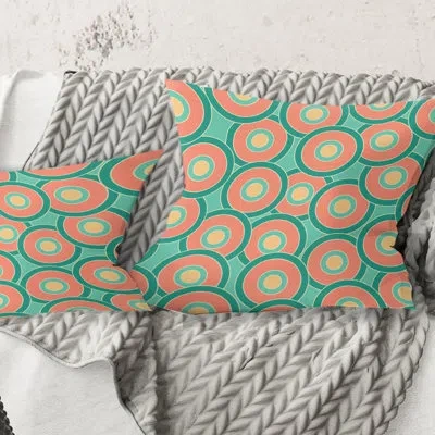 Design Art Retro Circular Pattern Vi - Mid-century Modern Printed Throw Pillow In Orange;teal
