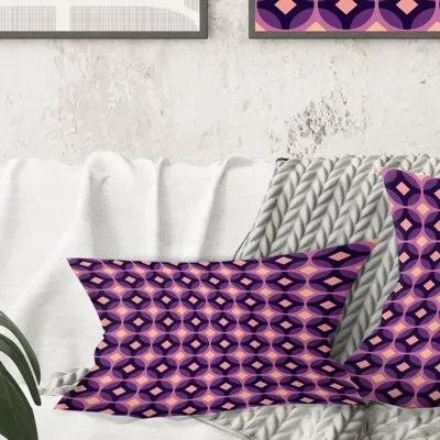 Design Art Retro Circular Purple And Yellow Pattern - Mid-century Modernprinted Throw Pillow