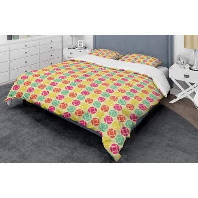 Design Art Retro Circular Vii Mid-century Duvet Cover Set In Yellow,orange,green