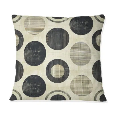 Design Art Retro Cream Black Midcentury Circles - Midcentury Throw Pillow In Black;cream
