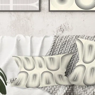 Design Art Retro Curved Minimal Geometric Ornament I - Mid-century Modern Printed Throw Pillow