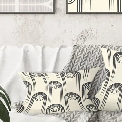 Design Art Retro Curved Minimal Geometric Ornament Ii - Mid-century Modern Printed Throw Pillow