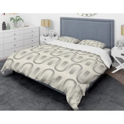 Design Art Retro Curved Minimal  Ornament I Mid-century Duvet Cover Set In Gray