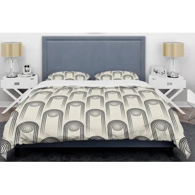 Design Art Retro Curved Minimal  Ornament Ii Mid-century Duvet Cover Set In Gray