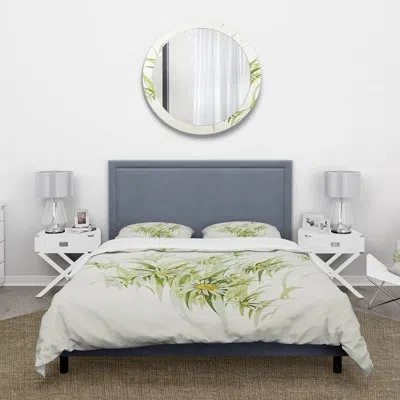 Design Art Retro Drawing Of Flowers I - Vintage Duvet Cover Set - Microfiber Polyester In Green