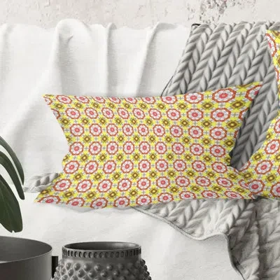 Design Art Retro Ethnic Abstract Kaleidoscope Design - Mid-century Modernprinted Throw Pillow In Yellow