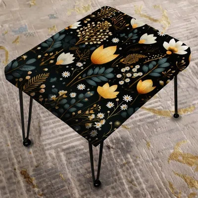 Design Art Retro Flair Black And Yellow Ferns Pattern - Floral Rectangle Ottoman In Black;yellow