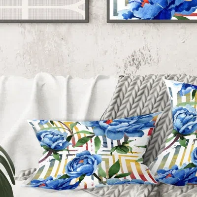 Design Art Retro Floral Botanical Design I - Mid-century Modern Printed Throw Pillow