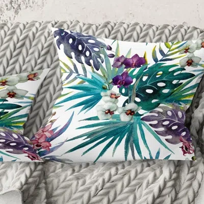 Design Art Retro Floral Botanical Design Ii - Mid-century Modernprinted Throw Pillow In Blue;white;green;red;yellow;pink