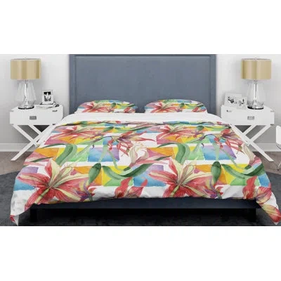 Design Art Retro Floral Botanical I Mid-century Duvet Cover Set In Pink