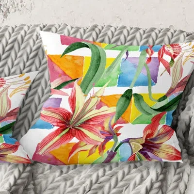 Design Art Retro Floral Botanical I - Mid-century Modernprinted Throw Pillow In Pink