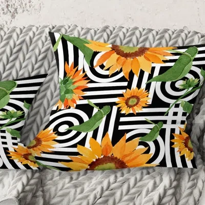 Design Art Retro Floral Botanical Ii - Mid-century Modernprinted Throw Pillow In Yellow