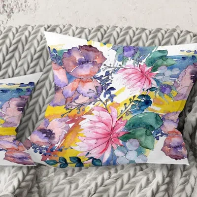 Design Art Retro Floral Botanical V - Mid-century Modernprinted Throw Pillow In Blue;white;green;red;yellow;pink