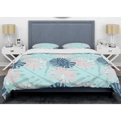 Design Art Retro Floral Ii Mid-century Duvet Cover Set In Blue,black,white