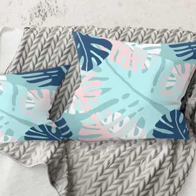 Design Art Retro Floral Pattern Ii - Mid-century Modernprinted Throw Pillow In Blue