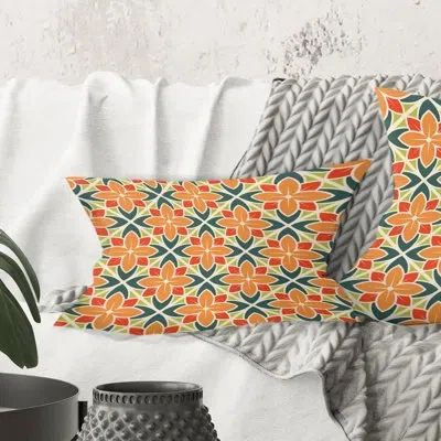 Design Art Retro Floral Pattern - Mid-century Modernprinted Throw Pillow In Orange