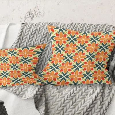 Design Art Retro Floral Pattern - Mid-century Modernprinted Throw Pillow In Orange