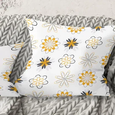 Design Art Retro Floral Pattern Viii - Mid-century Modernprinted Throw Pillow In White