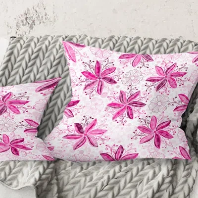 Design Art Retro Floral Pattern Xii - Mid-century Modern Printed Throw Pillow In Pink;purple
