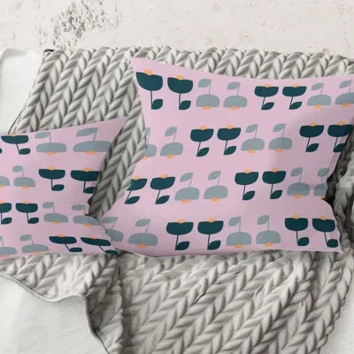 Design Art Retro Floral Pattern Xiii - Mid-century Modernprinted Throw Pillow In Pink