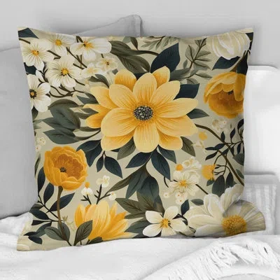Design Art Retro Floral Revival Botanical Pattern - Floral Polyester Throw Pillow In Yellow