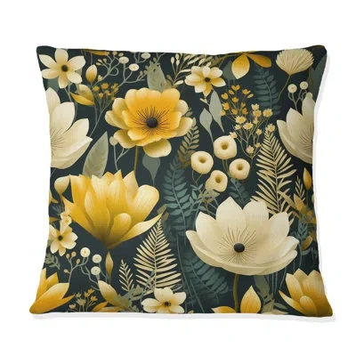 Design Art Retro Floral Revival Botanical Pattern Iii - Botanical Printed Throw Pillow In Green;yellow