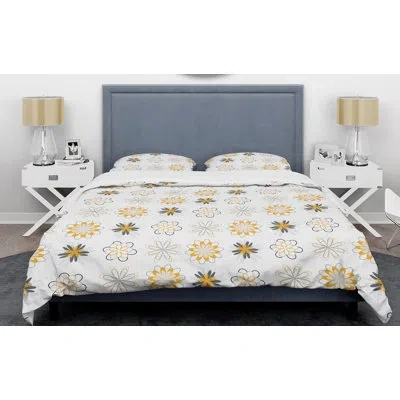 Design Art Retro Floral Viii Mid-century Duvet Cover Set In Yellow,white