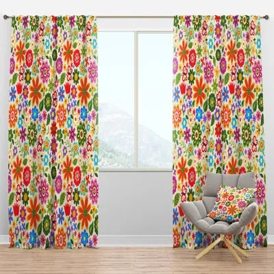 Design Art Retro Flower Pattern - Bohemian Velvet Curtain - Room Darkening - 1 Panel