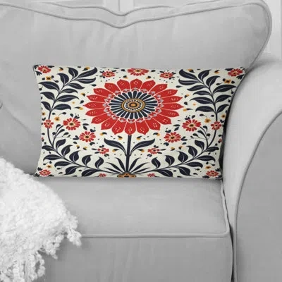 Design Art Retro Flowers - Retro Flowers Lumbar Pillow In Black;red